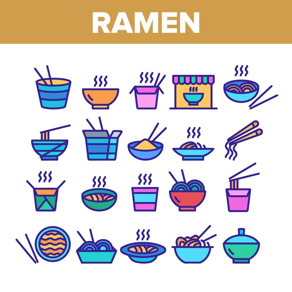 conjunto de iconos de color de comida de espagueti de ramen vector