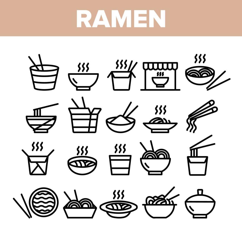 Ramen Spaghetti Food Collection Icons Set Vector