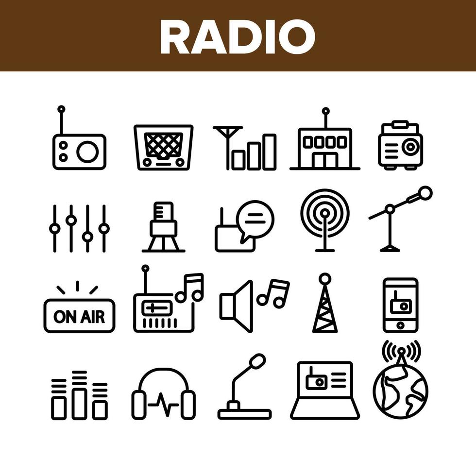 Radio Program Collection Elements Icons Set Vector