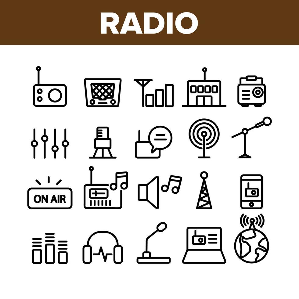 conjunto de iconos de elementos de colección de programas de radio vector