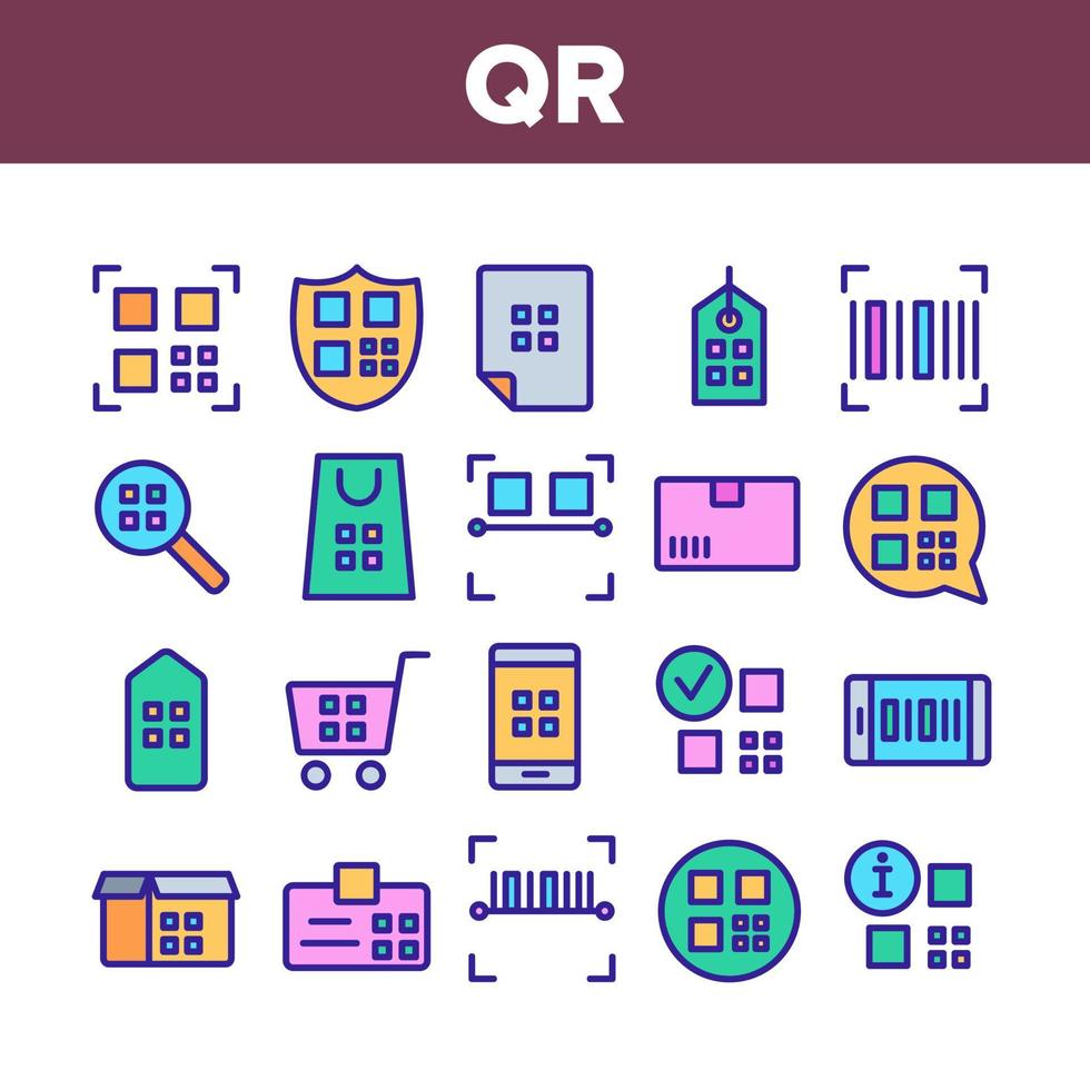 conjunto de iconos de elementos de colección de escaneo de código qr vector