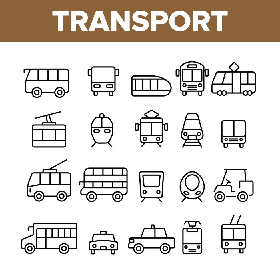 Public Transport And Vehicle Vector Linear Icons Set