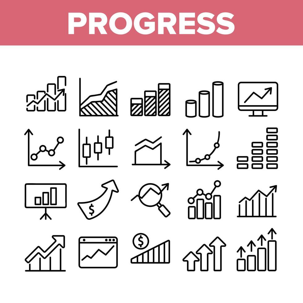 Progress Grow Graphs Collection Icons Set Vector