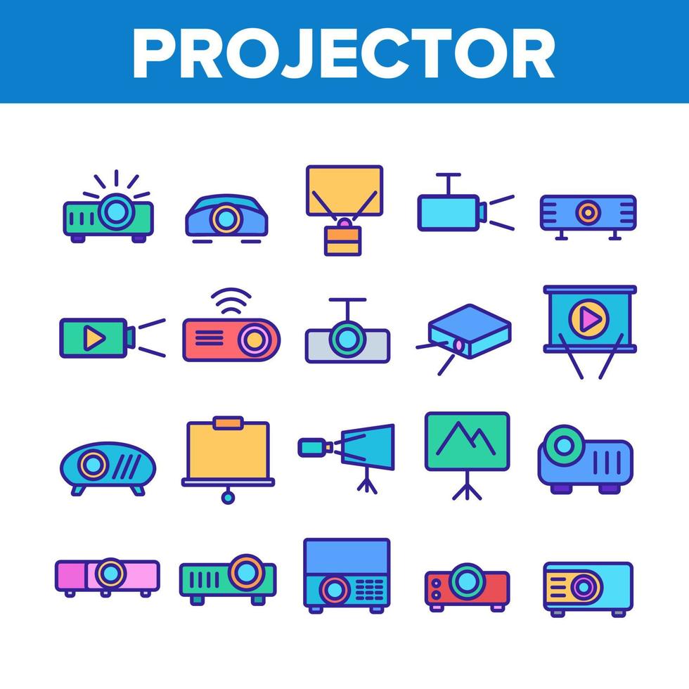 Projector Equipment Collection Icons Set Vector