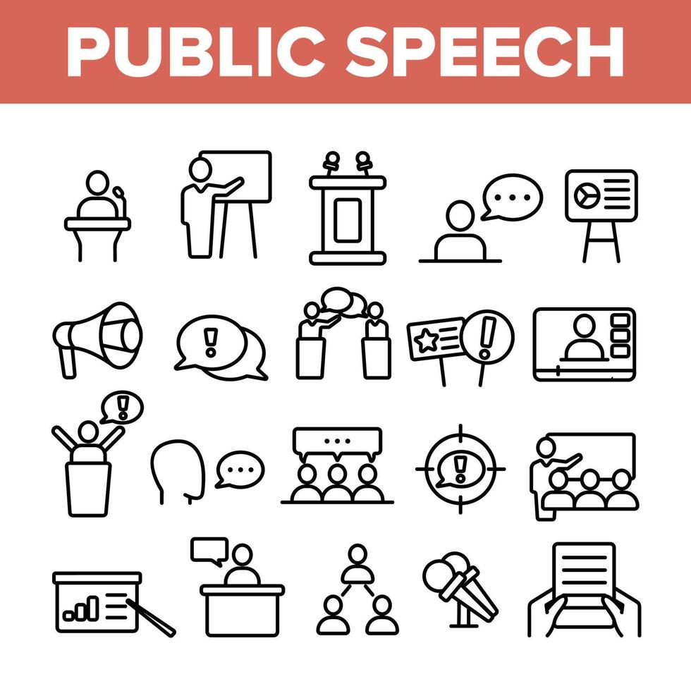 Public Speech Vector Thin Line Icons Set