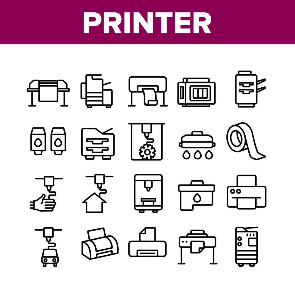 conjunto de iconos de colección de equipos de impresora vector