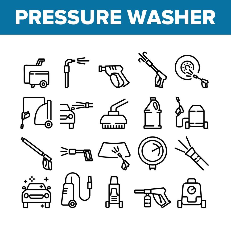 Pressure Washer Tool Collection Icons Set Vector