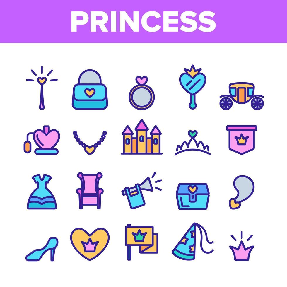 colección princesa elementos vector iconos conjunto