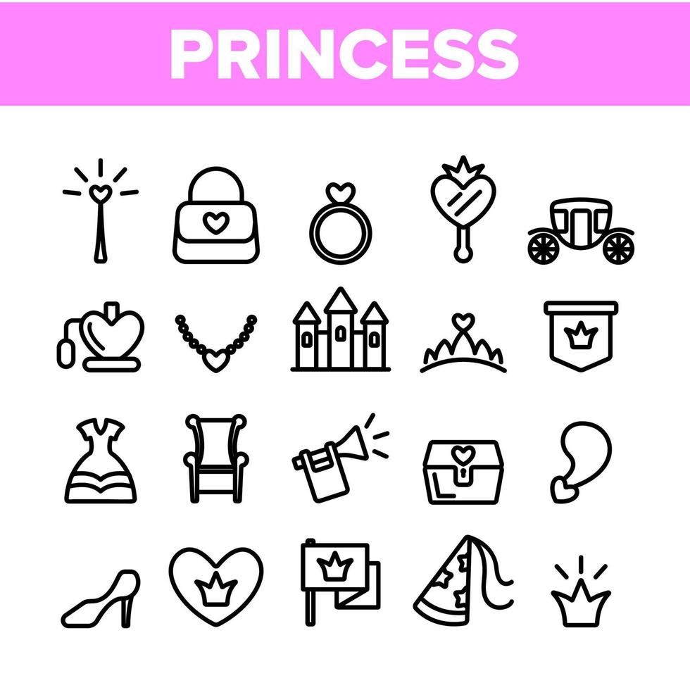 Collection Princess Elements Vector Icons Set