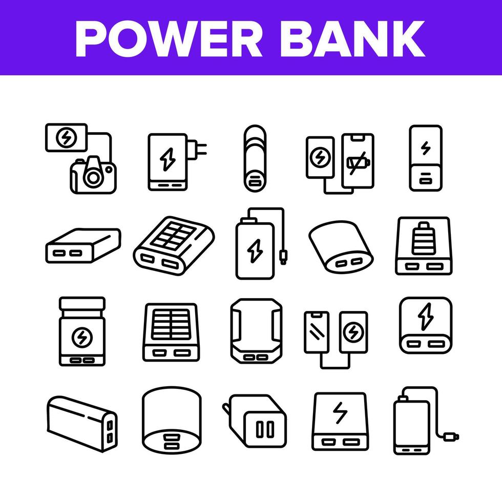 conjunto de iconos de colección de dispositivos de banco de energía vector