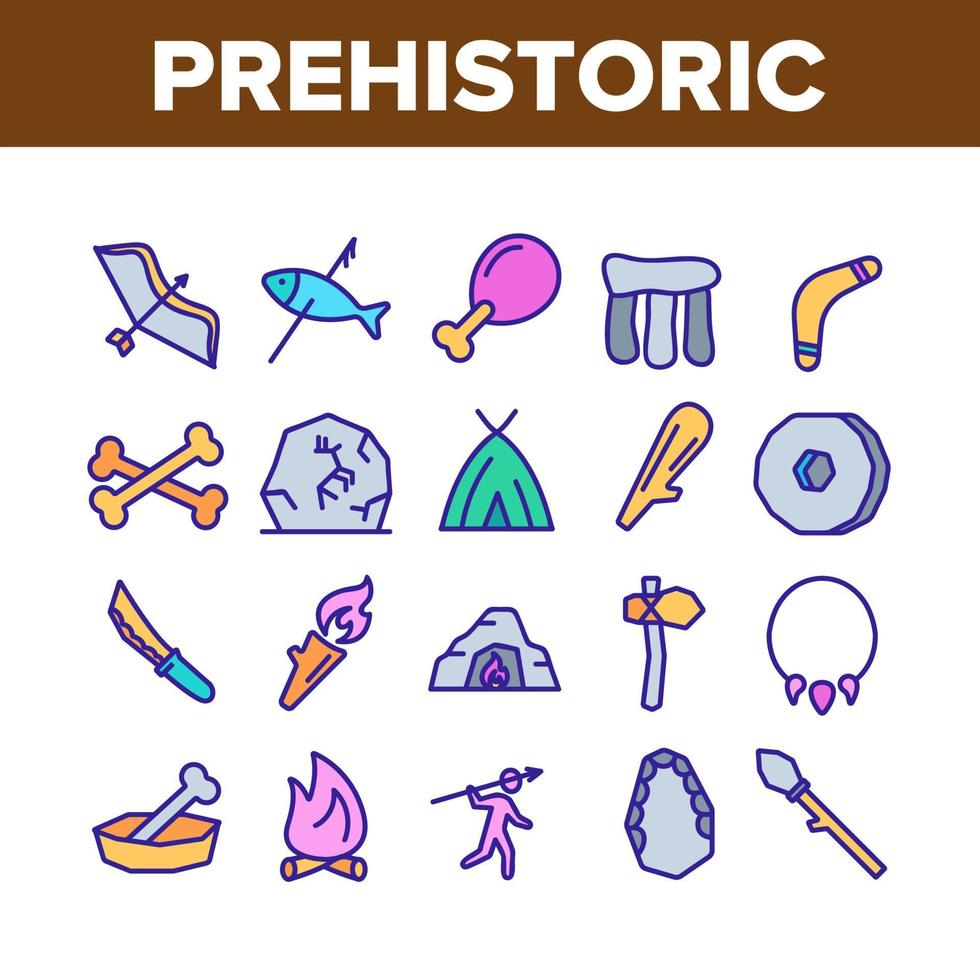 conjunto de iconos de colección primitiva prehistórica vector