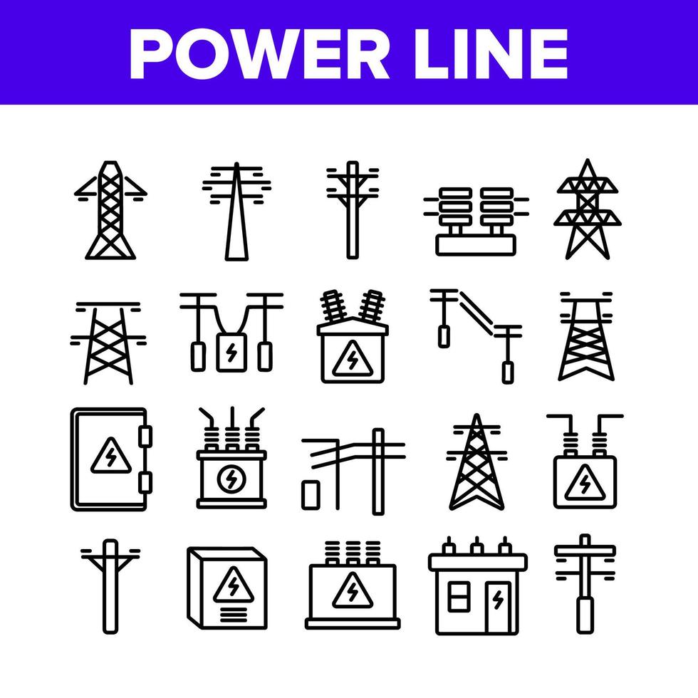 Power Line Electricity Collection Icons Set Vector