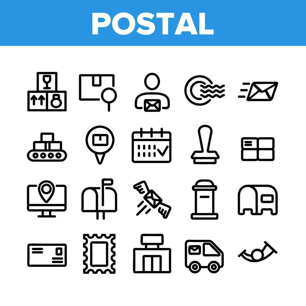 conjunto de iconos de elementos de colección de empresa de correos vector