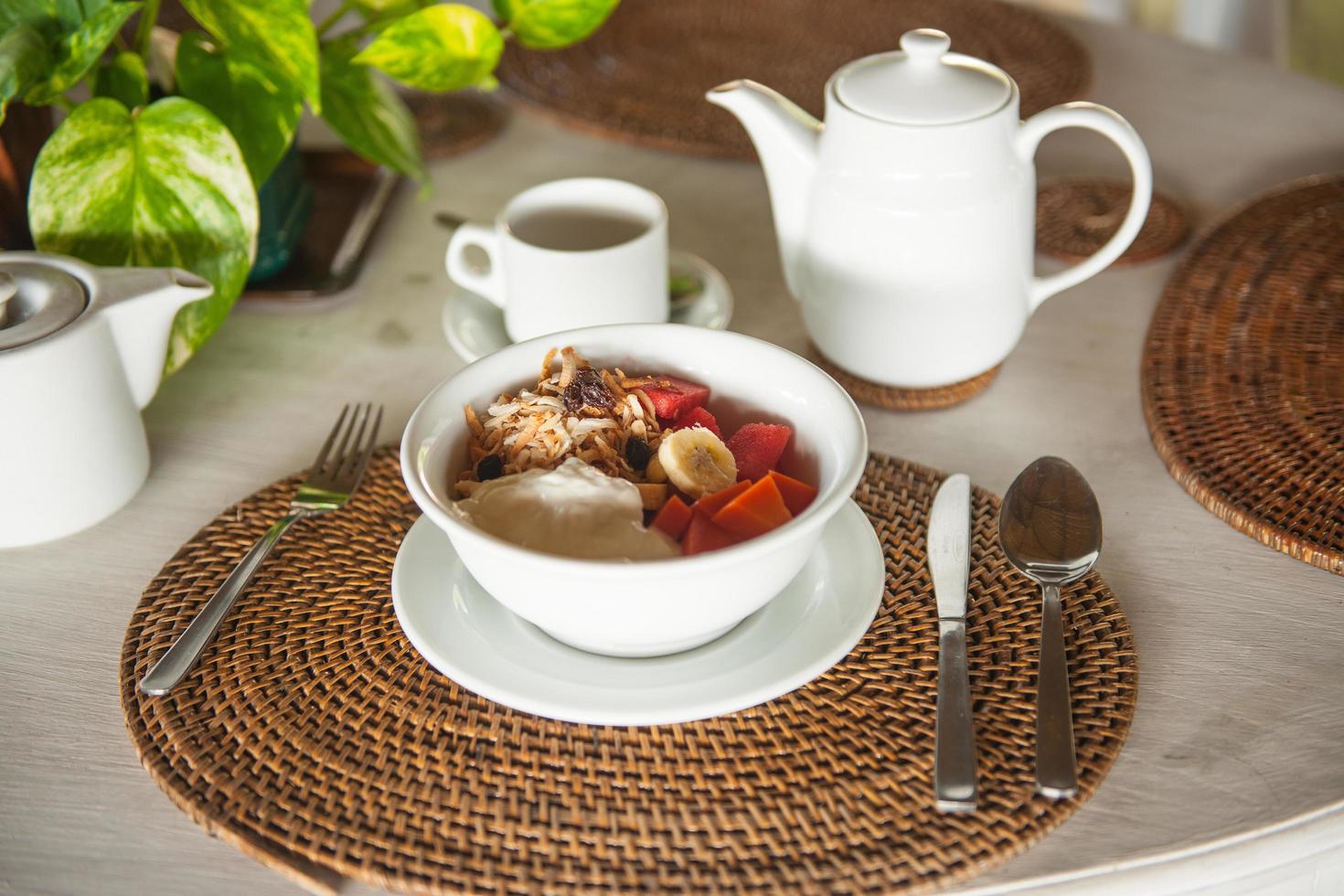 Delicious breakfast table photo