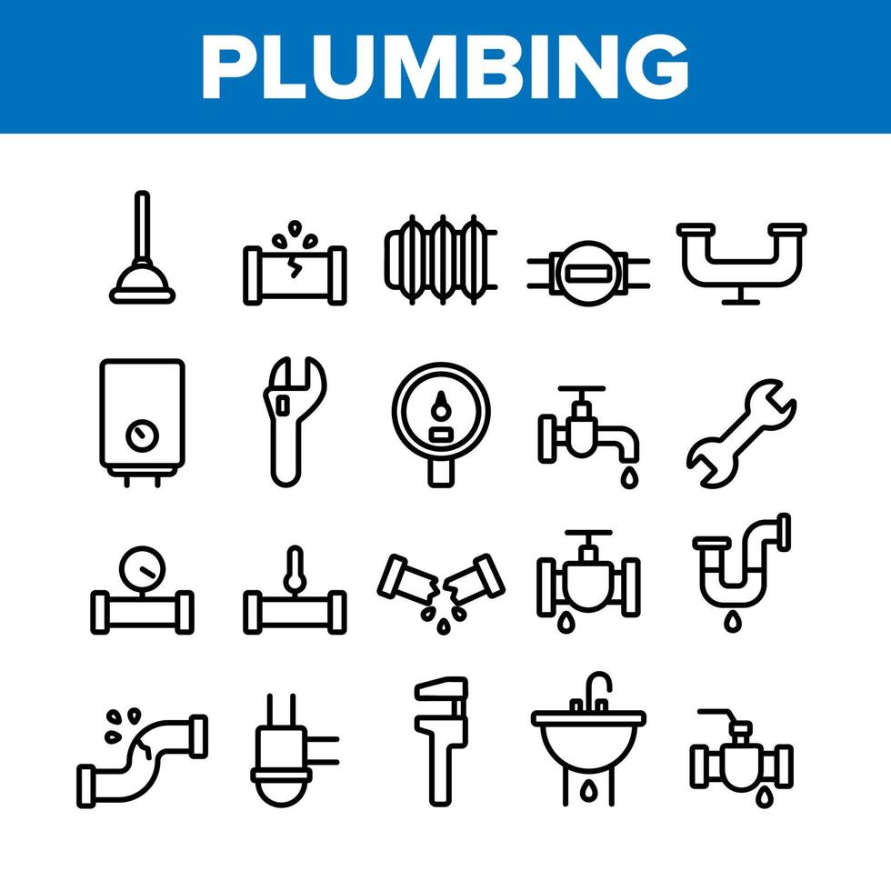 Collection Plumbing Fixtures Vector Icons Set