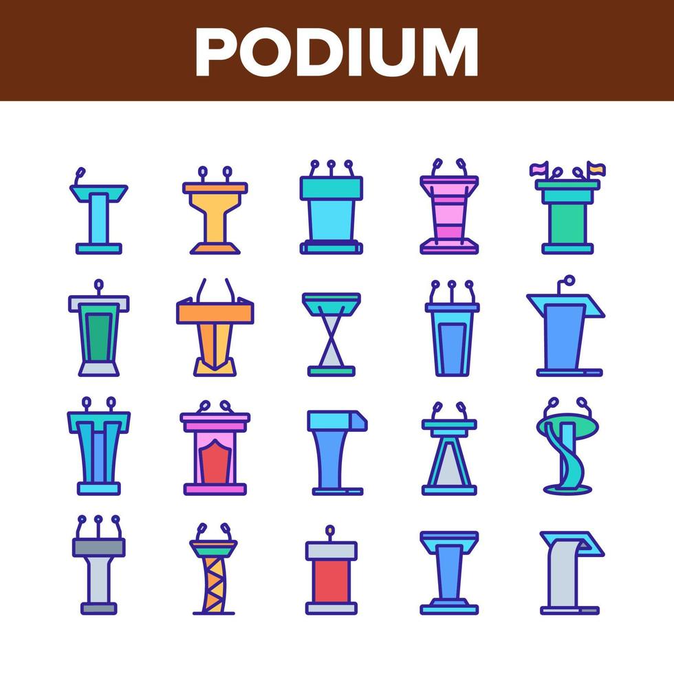 Podium Speaker Tool Collection Icons Set Vector
