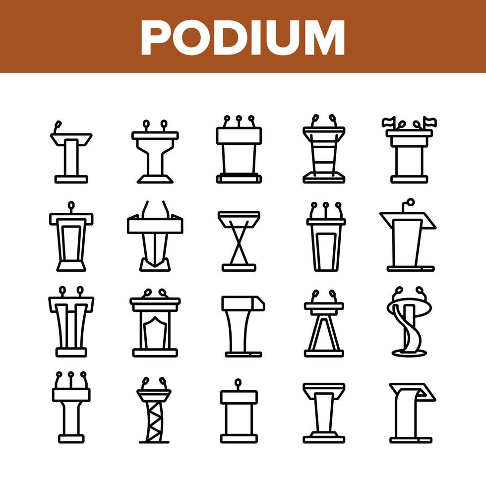 Podium Speaker Tool Collection Icons Set Vector