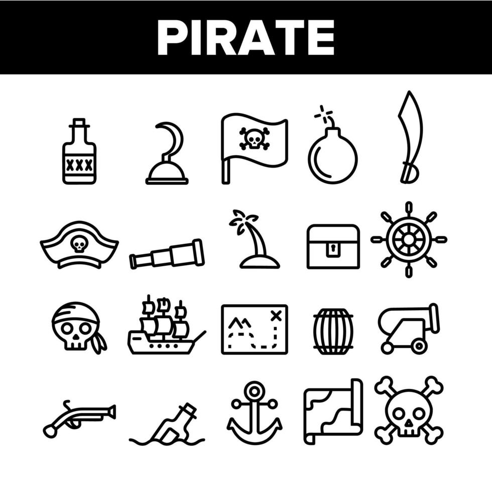 Pirate Things Collection Elements Icons Set Vector