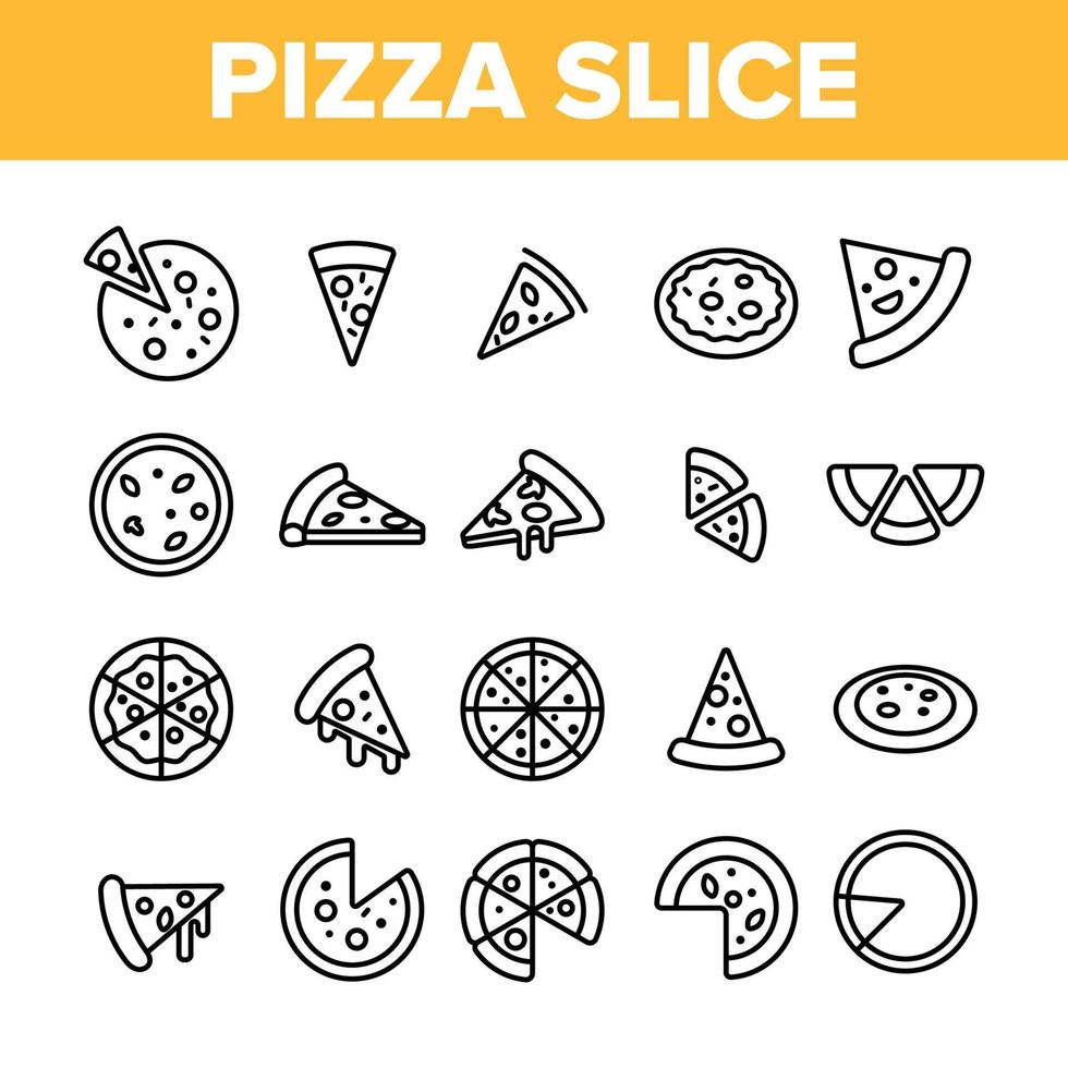 conjunto de iconos lineales de vector de rebanadas de triángulo de pizza