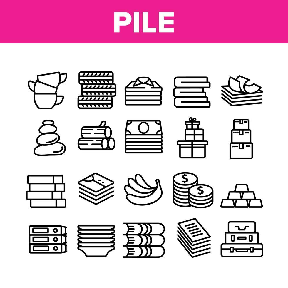 Pile Objects Things Collection Icons Set Vector