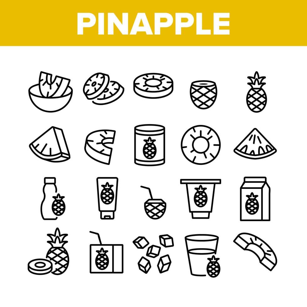 conjunto de iconos de colección de alimentos exóticos de piña vector