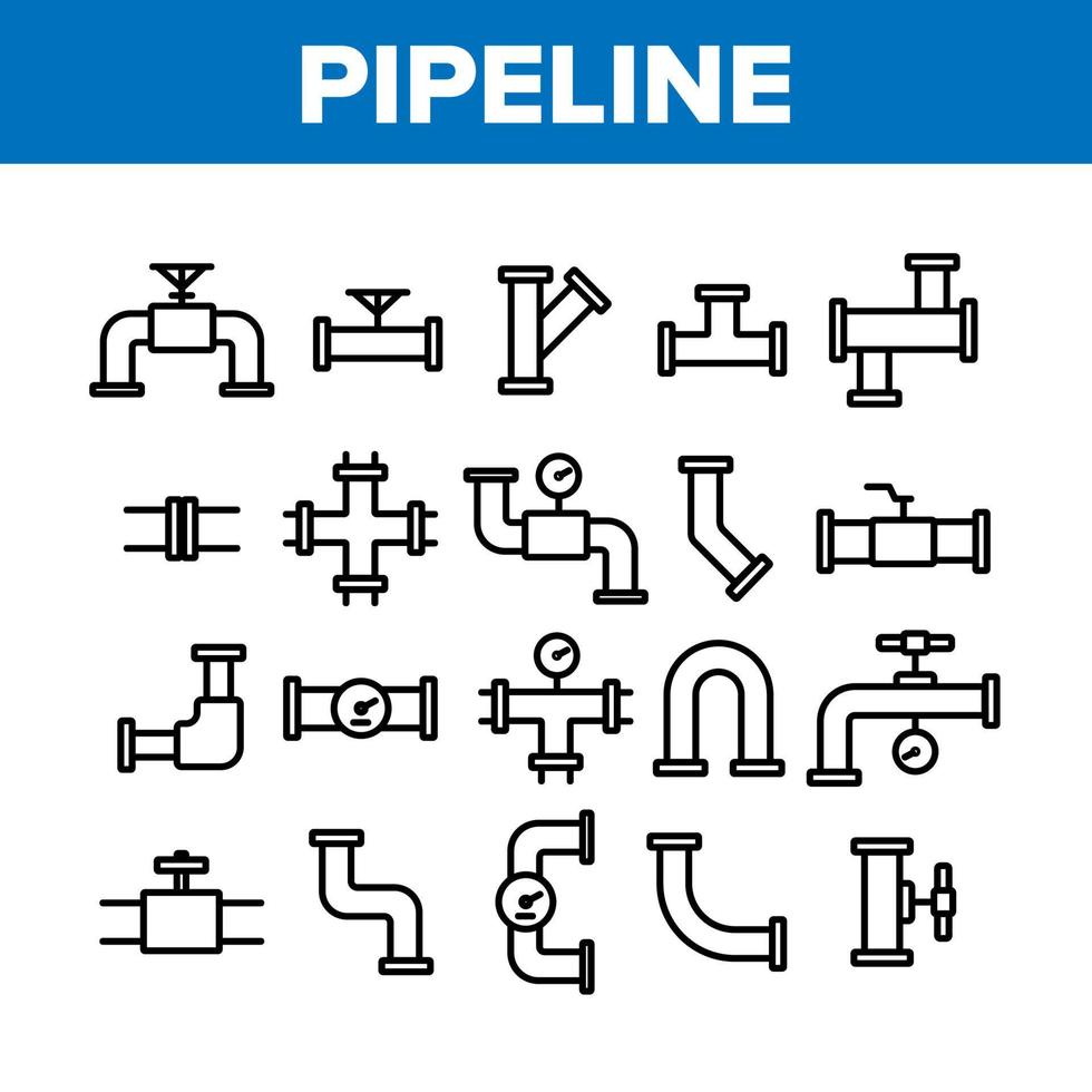 Pipeline Collection Elements Icons Set Vector