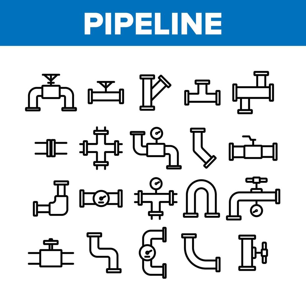 conjunto de iconos de elementos de colección de tuberías vector
