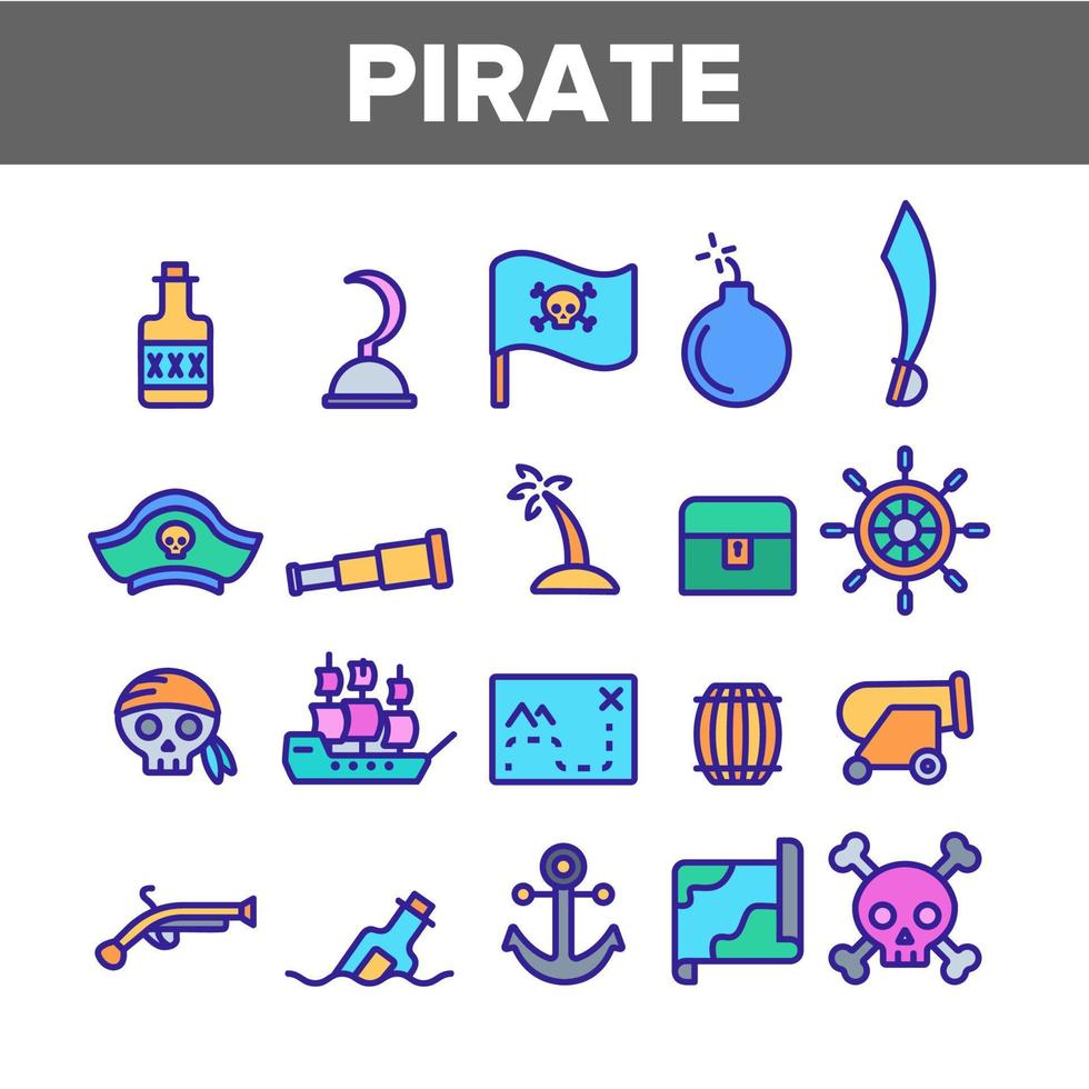Pirate Things Collection Elements Icons Set Vector