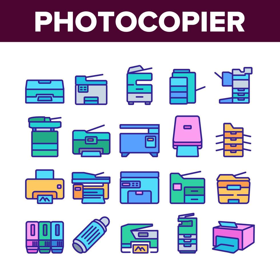 conjunto de iconos de colección de dispositivos de fotocopiadora vector