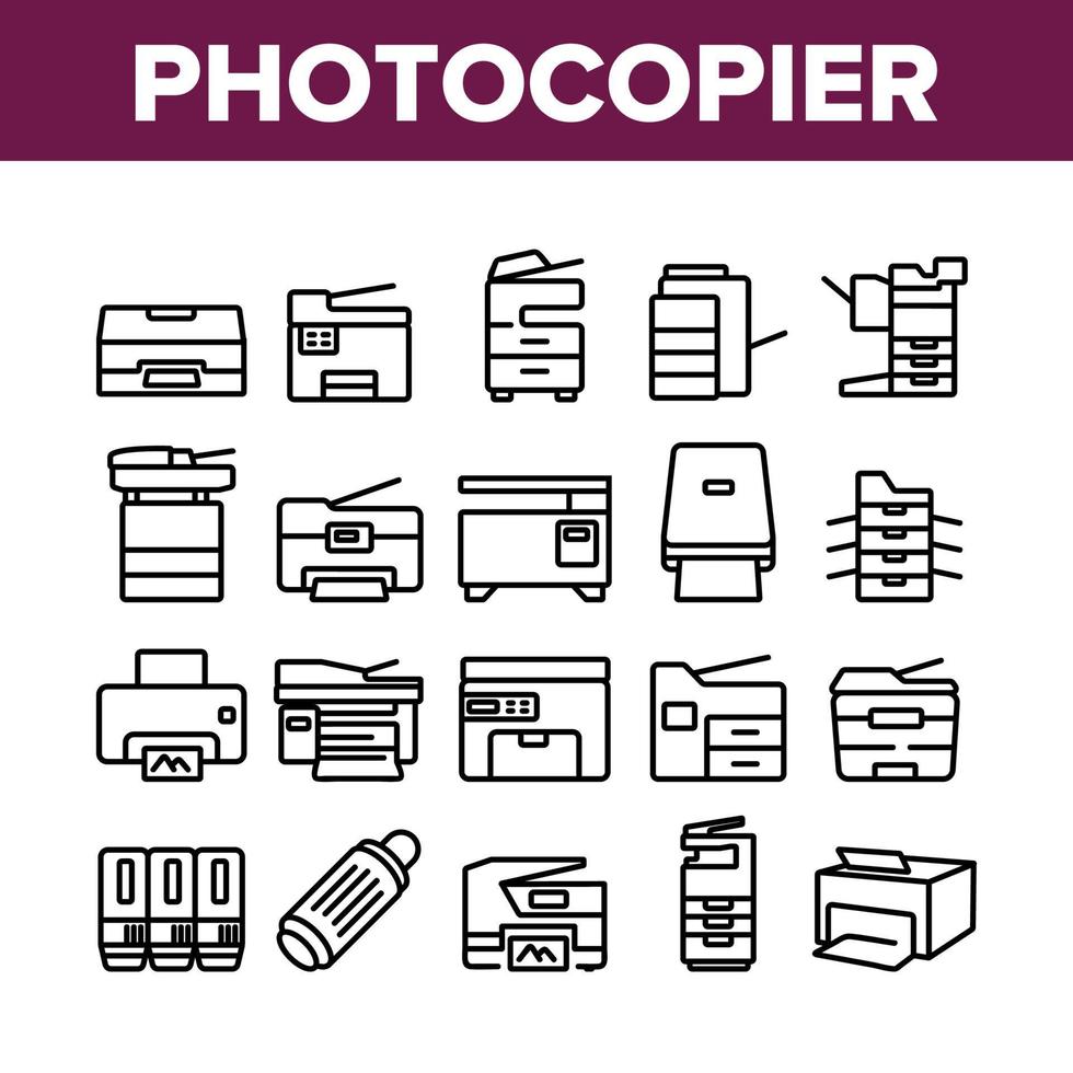 Photocopier Device Collection Icons Set Vector