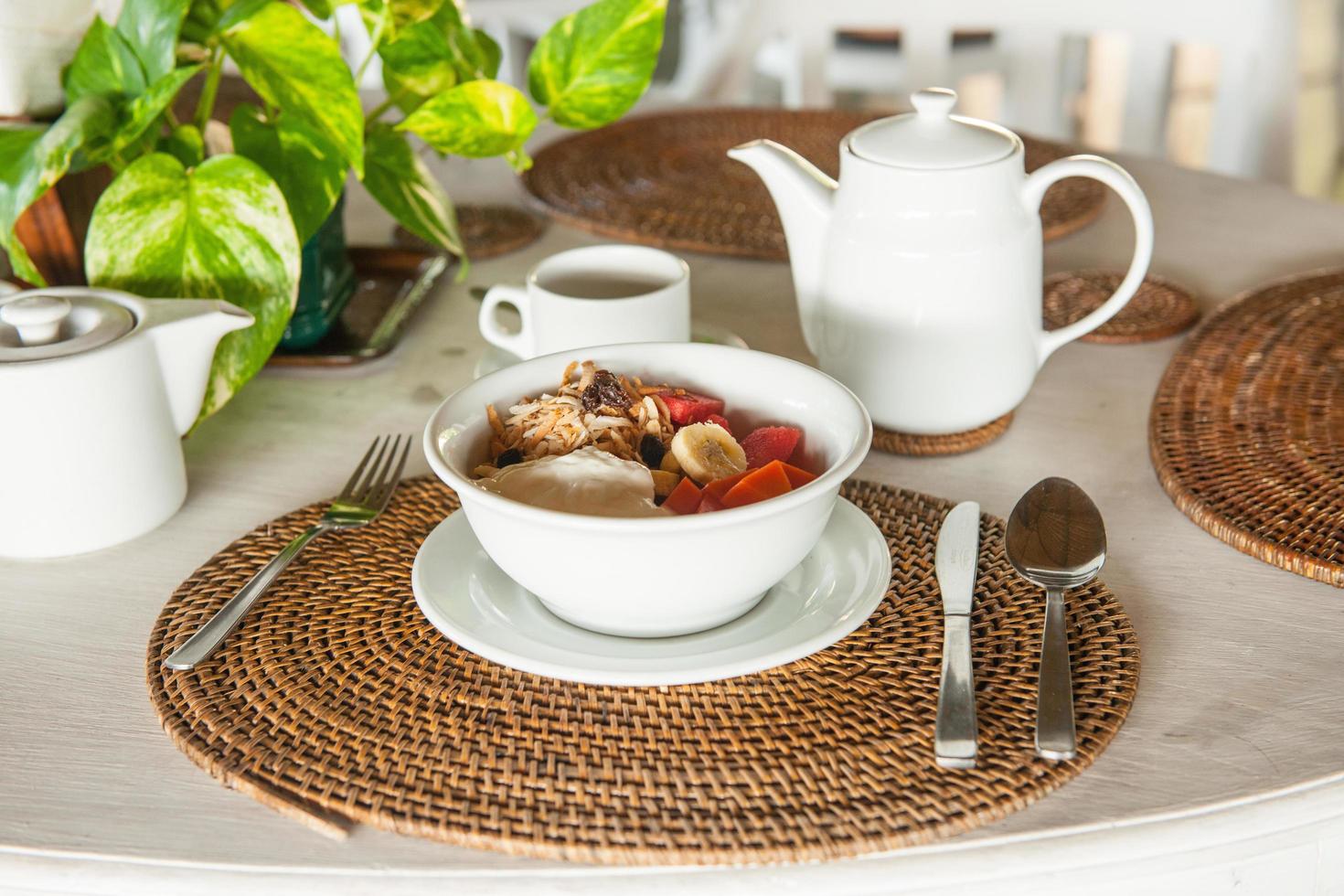 Delicious breakfast table photo