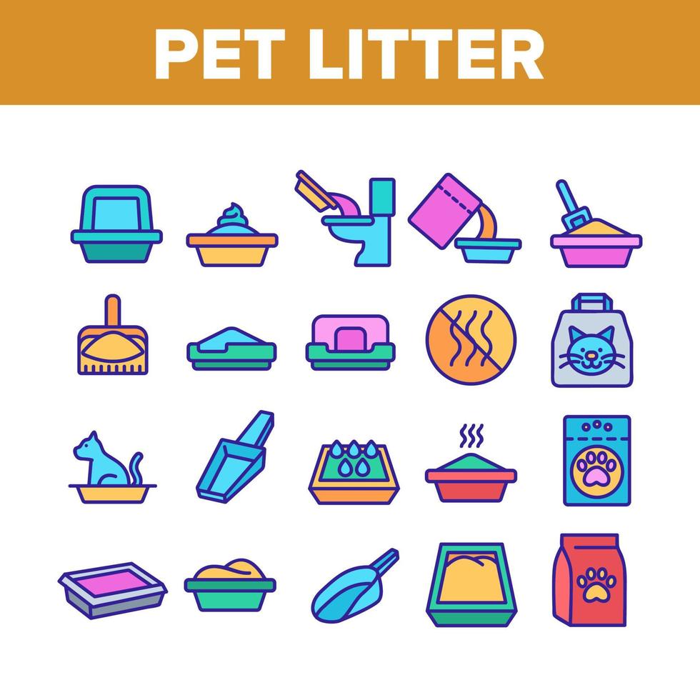 Pet Litter Accessory Collection Icons Set Vector