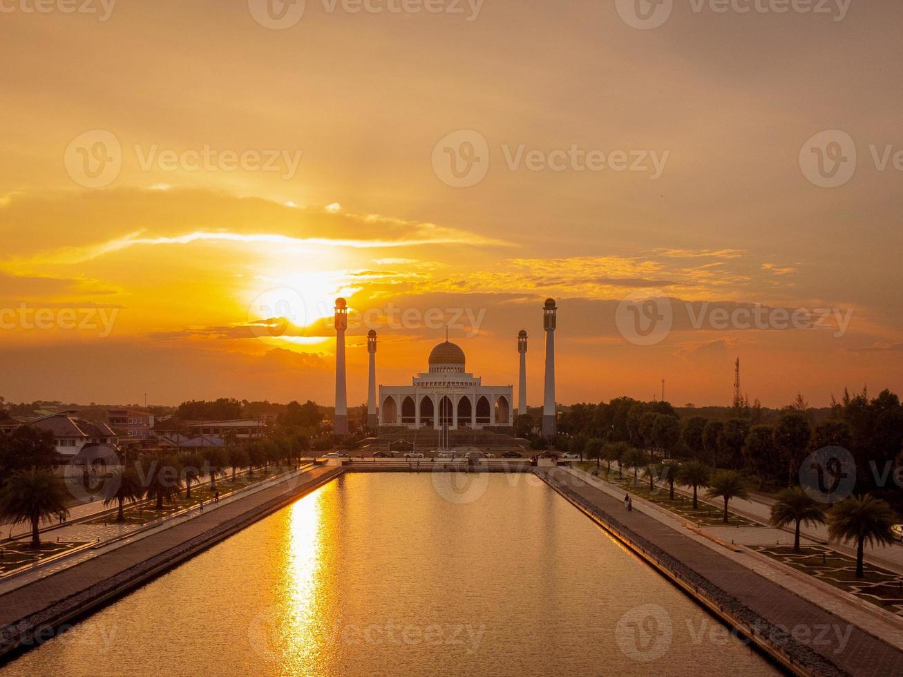 Landscape of beautiful sunset sky at Central Mosque in Songkhla province, Southern of Thailand. photo