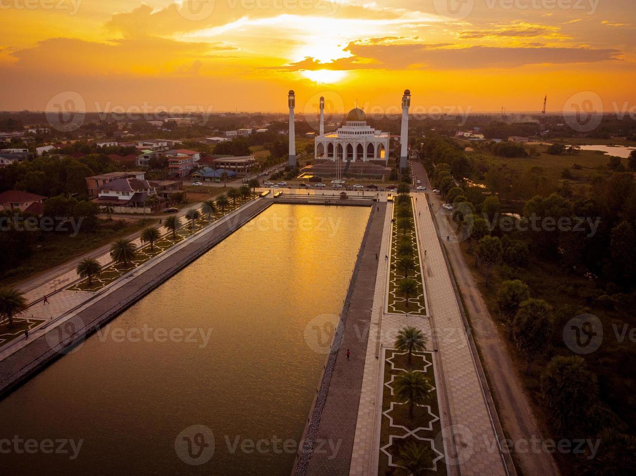 Landscape of beautiful sunset sky at Central Mosque in Songkhla province, Southern of Thailand. photo