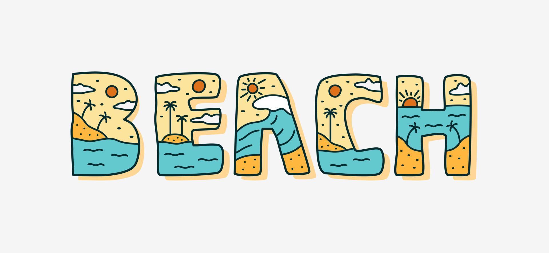 Letter of beach with summer beach design inside for sticker, t shirt design, and other use vector