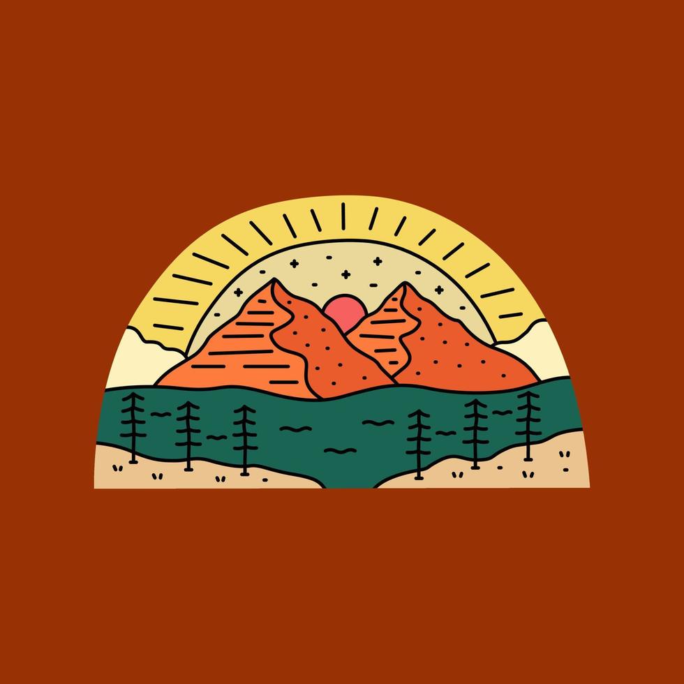 Nature sunshine the mountains design for badge, sticker, patch, t shirt design, etc vector