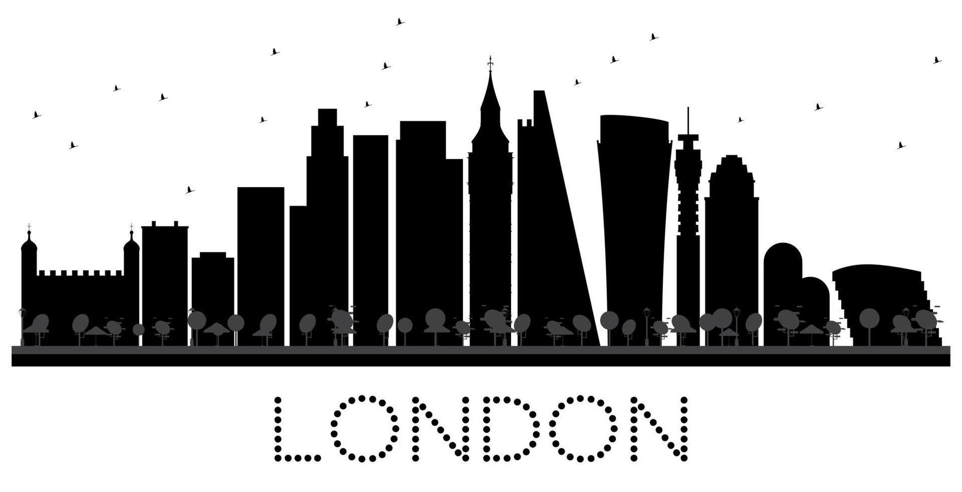 London City skyline black and white silhouette. vector