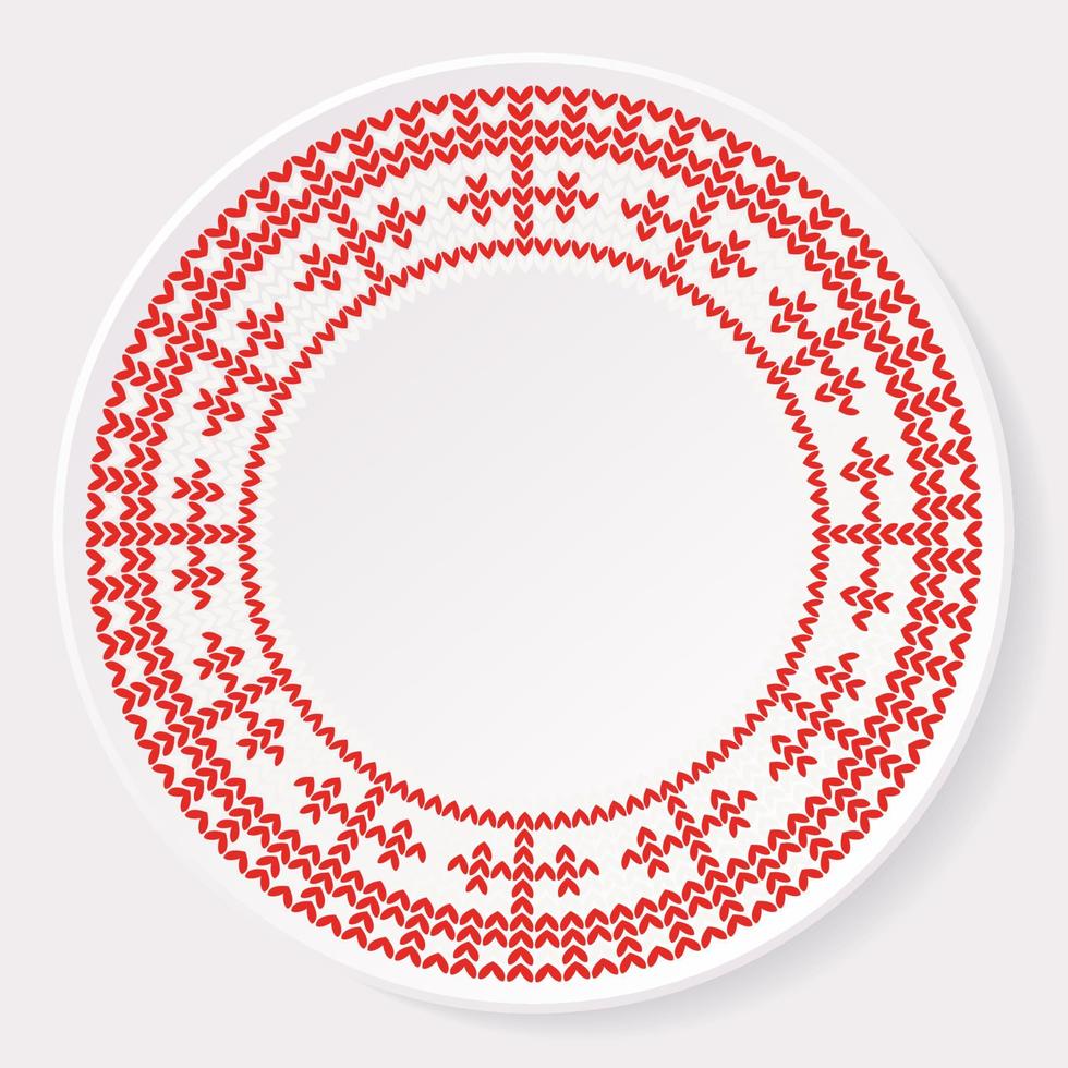 Knitted Christmas Ornament on Plate. vector