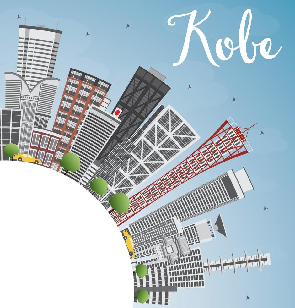 Kobe Skyline with Gray Buildings, Blue Sky and Copy Space. vector