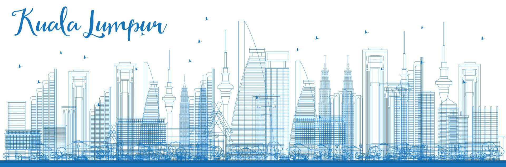 Outline Kuala Lumpur Skyline with Blue Buildings. vector
