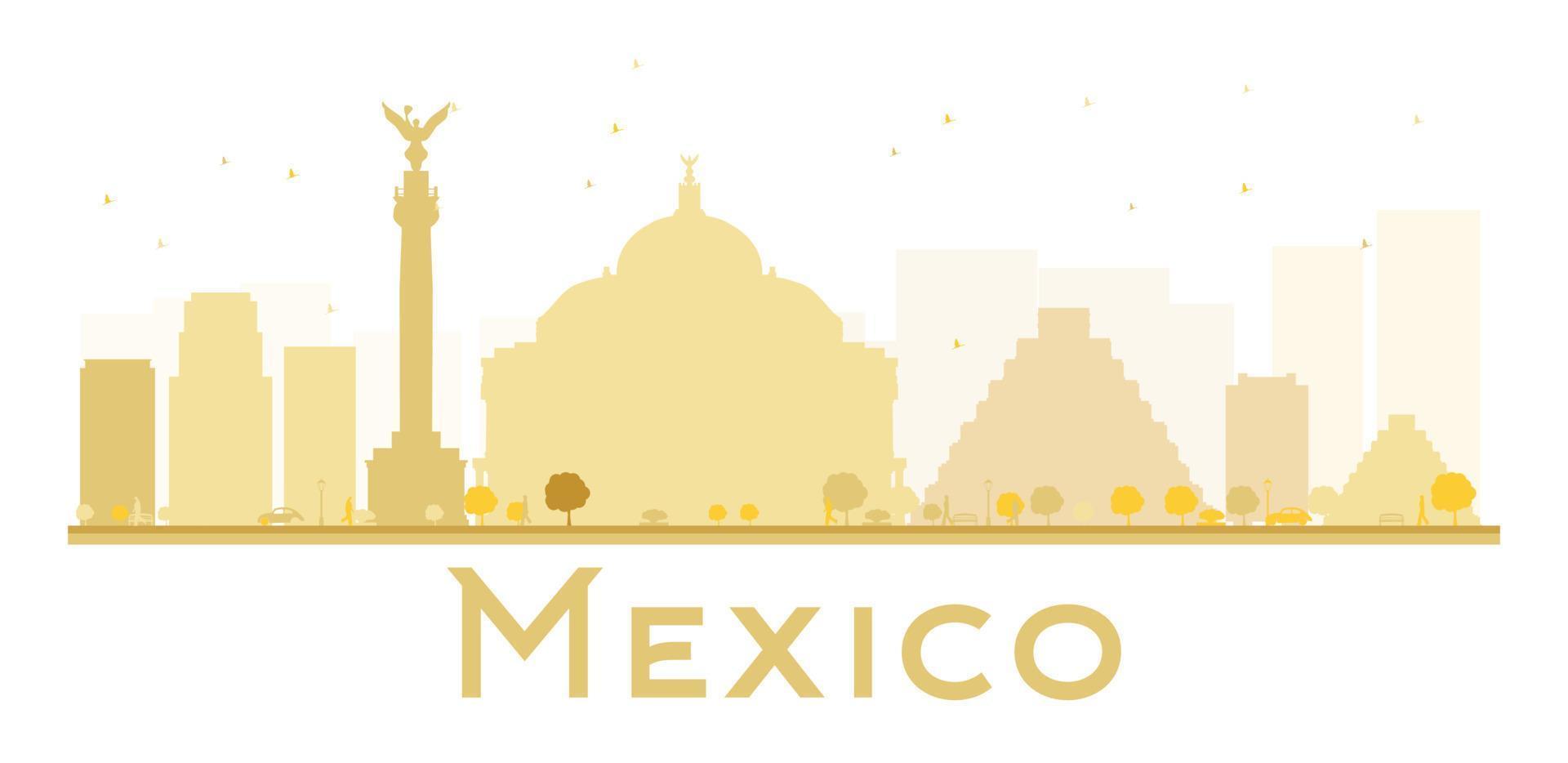 silueta dorada del horizonte de la ciudad de méxico. vector
