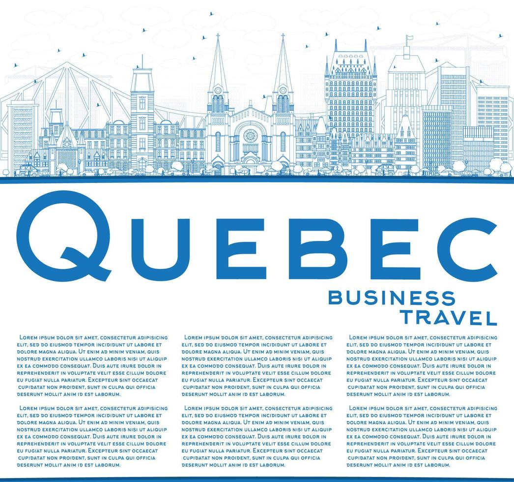 Outline Quebec Skyline with Blue Buildings and Copy Space. vector