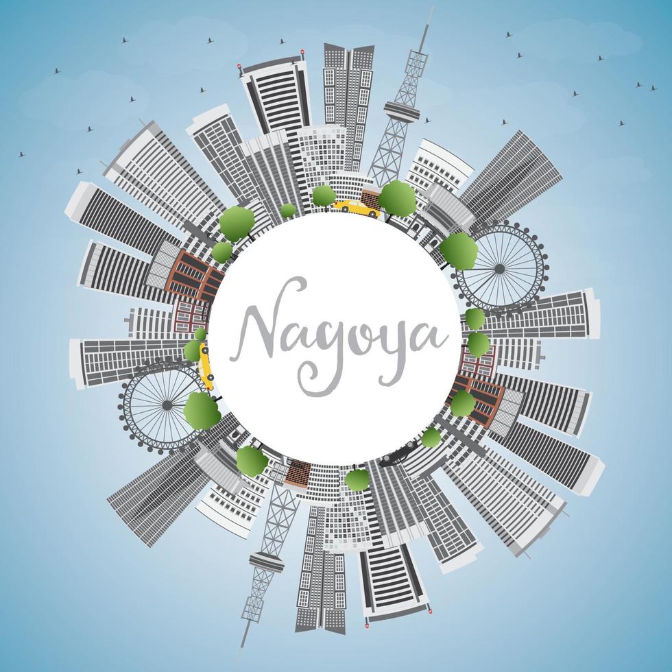 horizonte de nagoya con edificios grises, cielo azul y espacio para copiar. vector