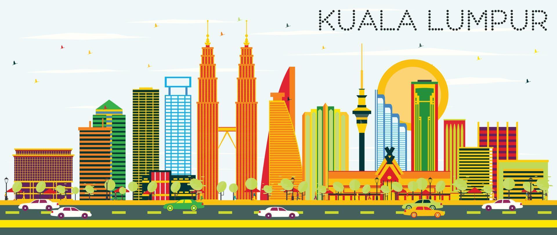 horizonte de kuala lumpur con edificios de color y cielo azul. vector