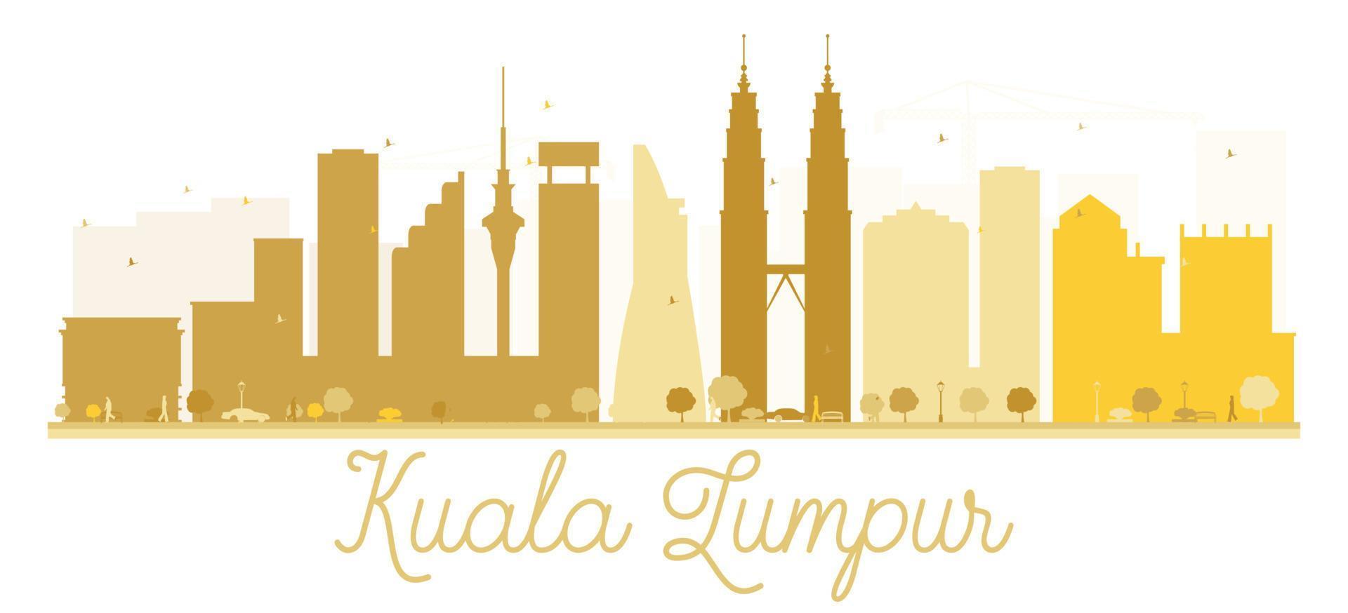 silueta dorada del horizonte de la ciudad de kuala lumpur. vector