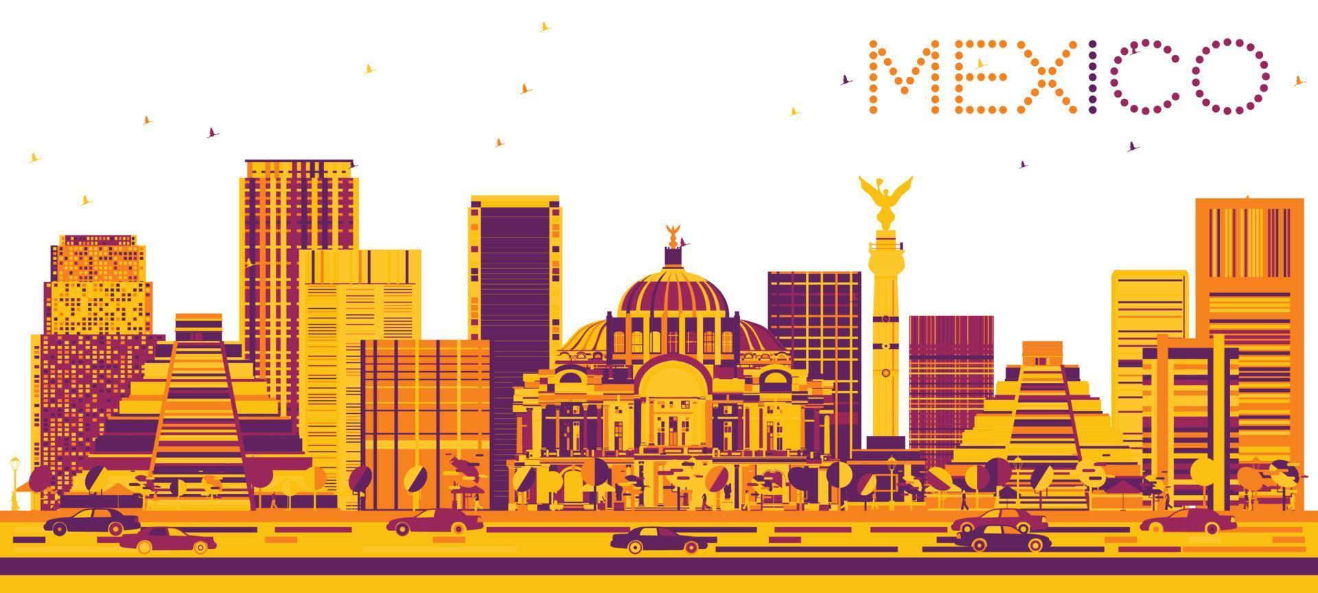 horizonte de méxico con edificios de color. vector