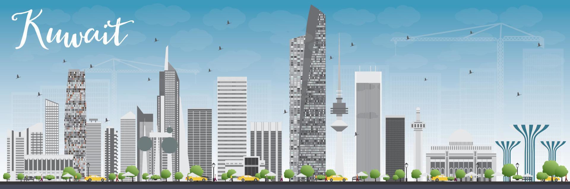 Kuwait City Skyline with Gray Buildings and Blue Sky. vector