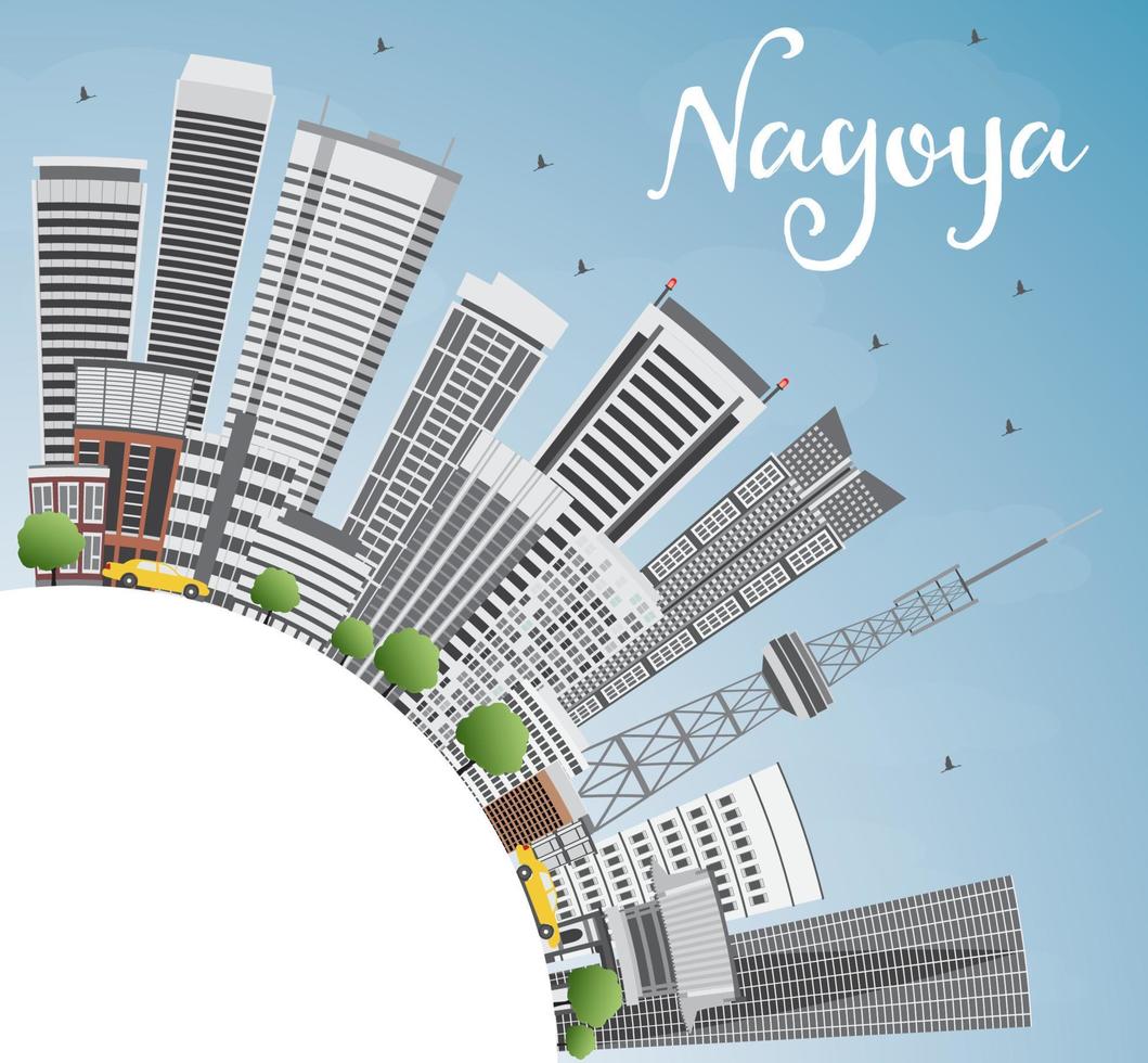 horizonte de nagoya con edificios grises, cielo azul y espacio para copiar. vector