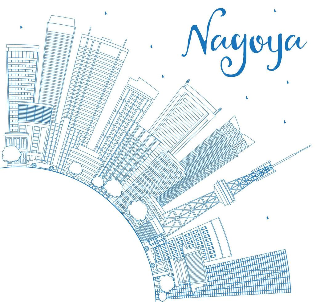 Outline Nagoya Skyline with Blue Buildings and Copy Space. vector