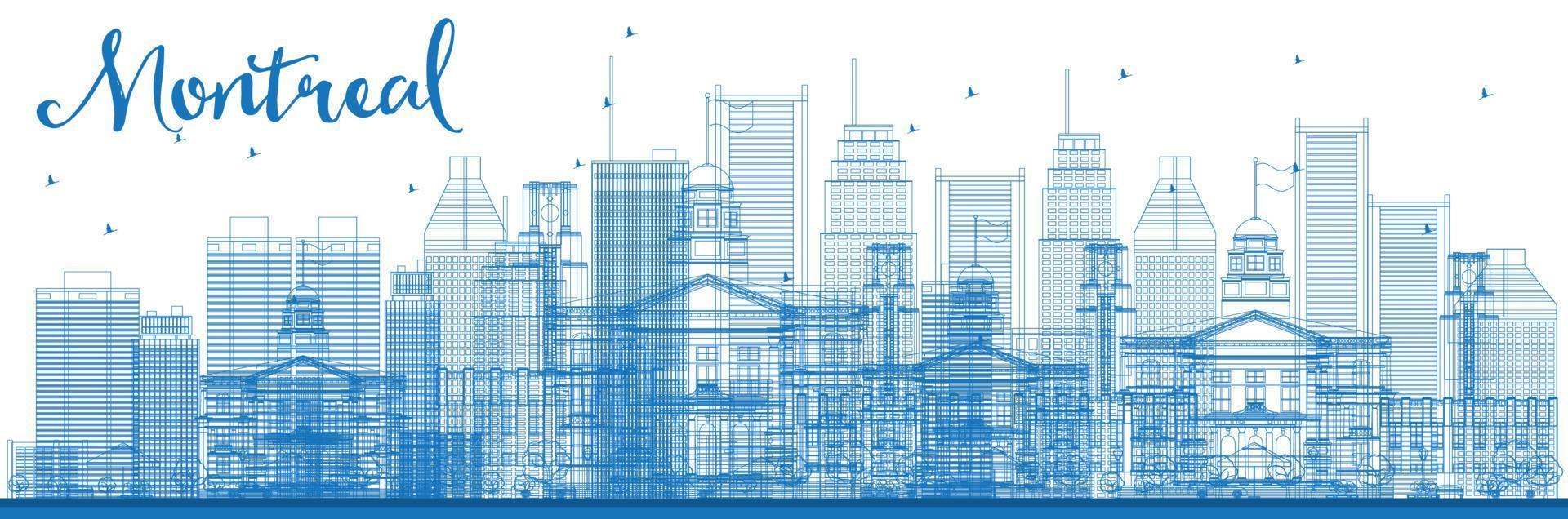 esboza el horizonte de montreal con edificios azules. vector